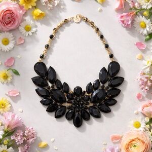 Chic Black Floral Statement Necklace Polly Wales